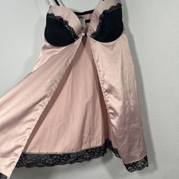 3 Suisses Slip Dress Women 32C Pink Satin Lace Trim Babydoll Lingerie Y2k 90s - Picture 2 of 7